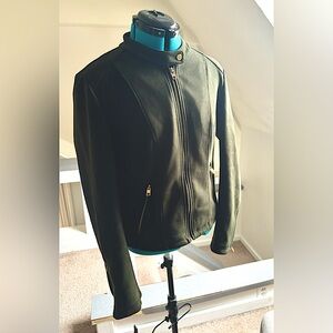 Olive Green Faux Suede Jacket with gold accents